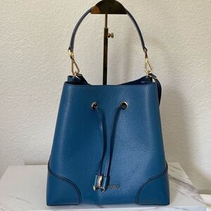 Michael Kors Blue Pebbled Leather Bucket Bag